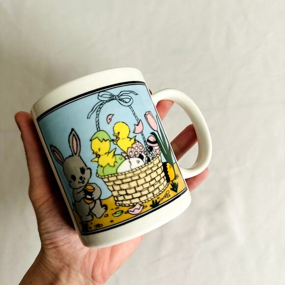 Vintage Easter Bunny Springtime Cottagecore Coffee Cup - Picture 1 of 8